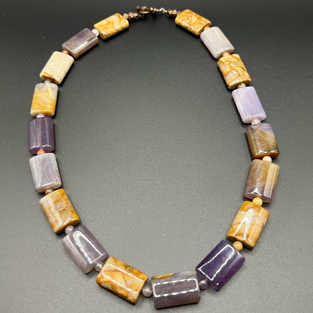 Boho Purple and Tan Mixed Gemstone Necklace Nature Earthy